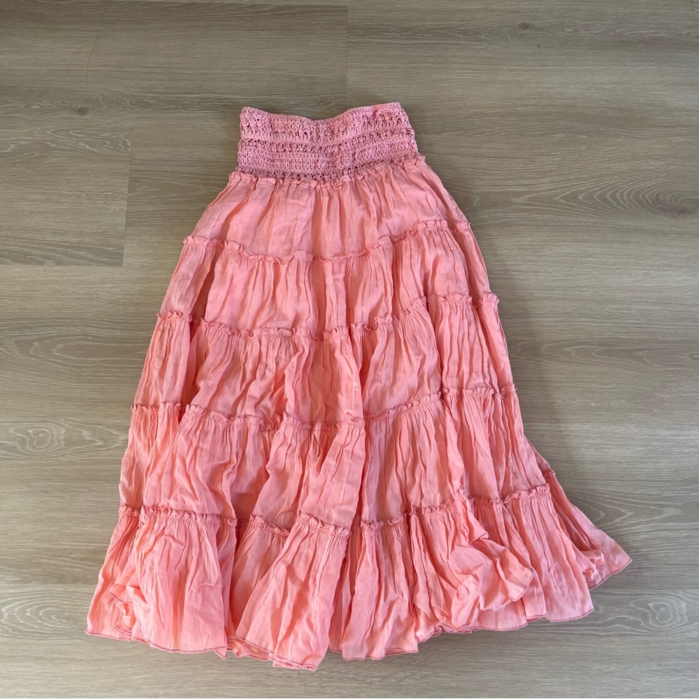 Free People Coral Tiered Full Maxi Skirt